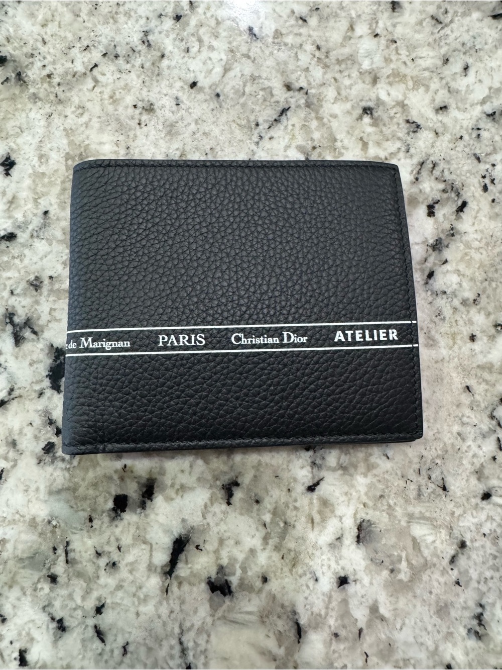 Rare Christian Dior Atelier Black Pebbled Leather Bi-Fold Wallet